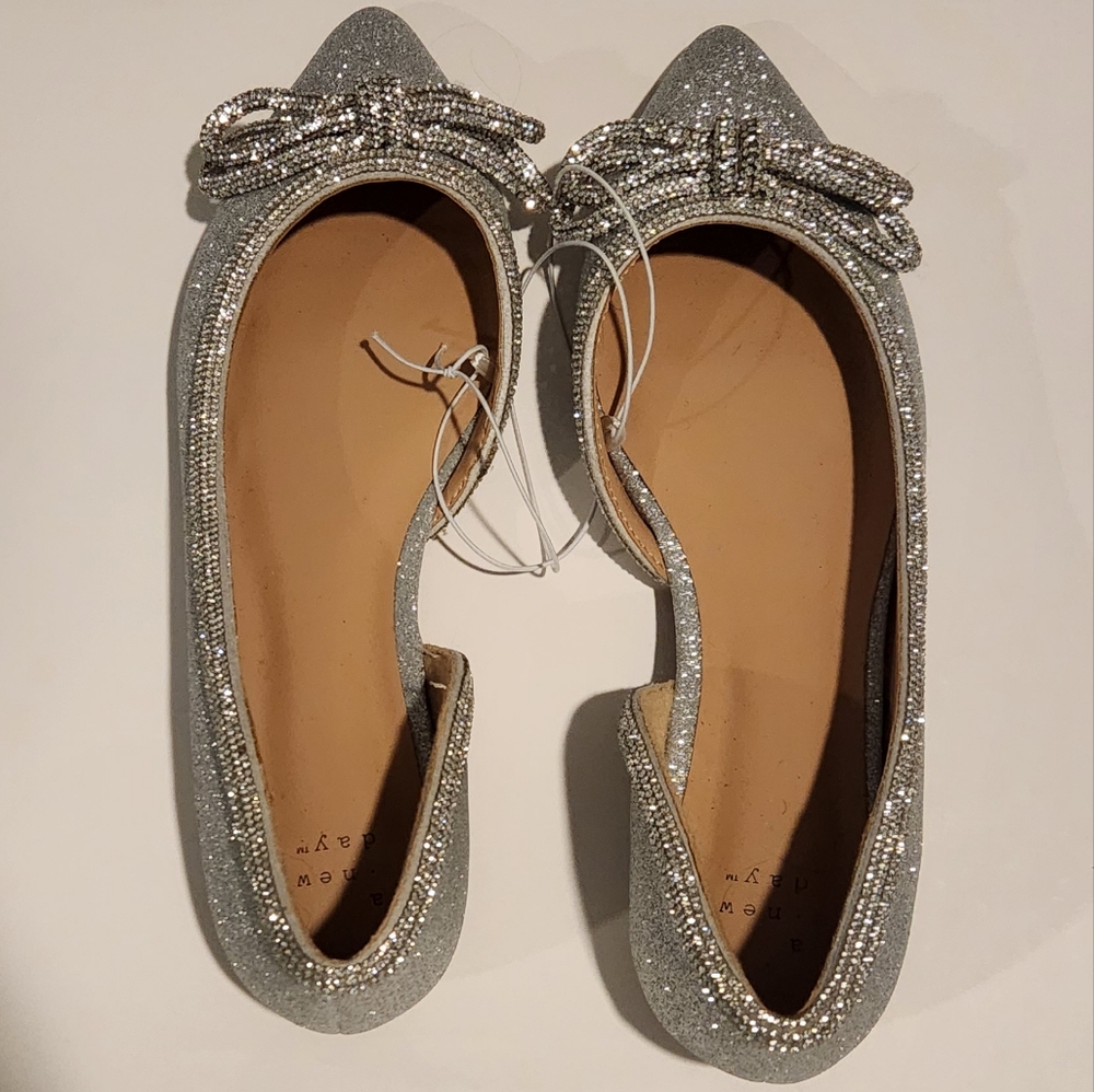 A New Day Silver Juliette Bow Ballet Rhinestone Flat